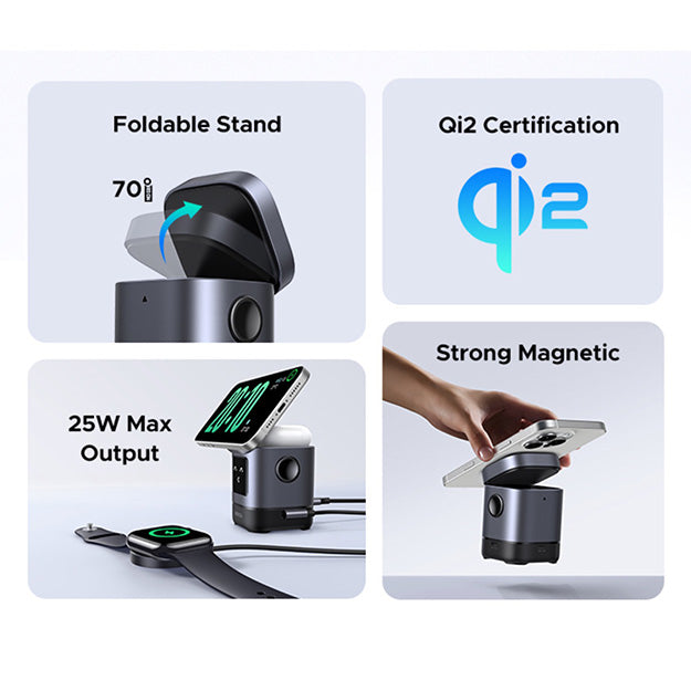 UGreen UNO 2-in-1 Magnetic Wireless Charging Station 15W Qi2 - Grey