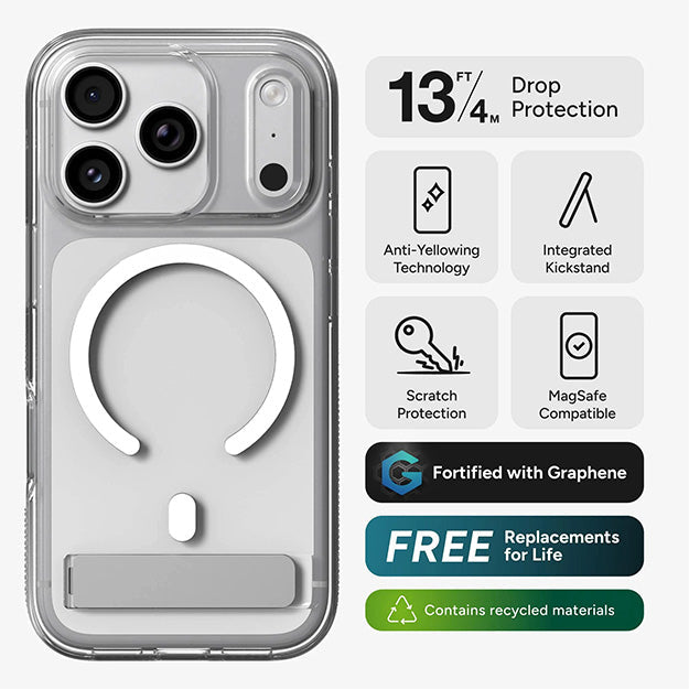 Zagg Crystal Palace Snap MagSafe Case With KickStand For Apple iPhone 18 PRO / 17 PRO - Clear