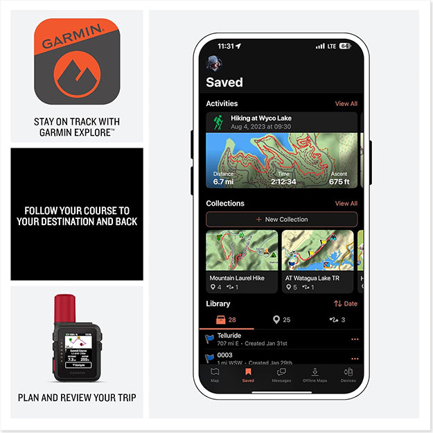 Garmin inReach Mini 3 Plus Rugged Compact SOS Satellite Communicator With Photo And Voice Messaging - Black & Red