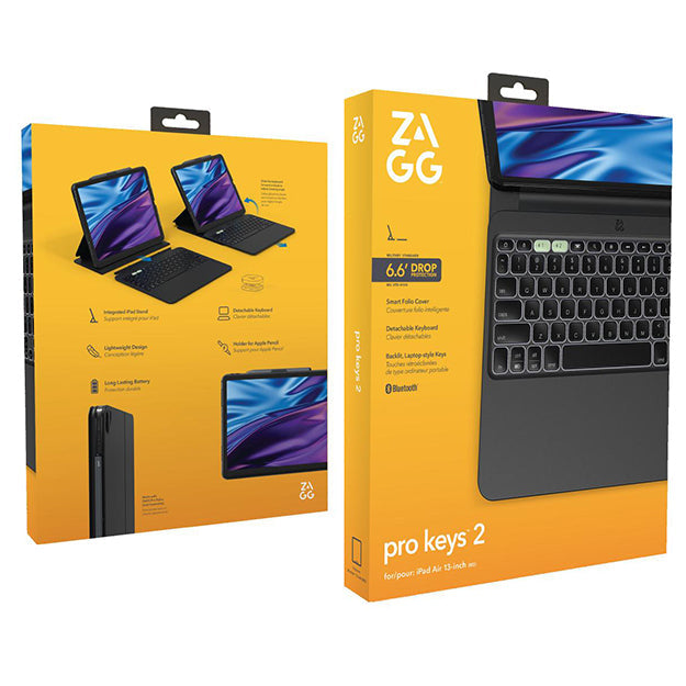 Zagg Pro Keys 2 Bluetooth Keyboard Folio Case For iPad Air 13"(M3/M2) - Black