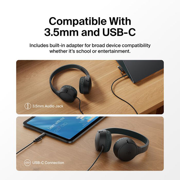Belkin SoundForm 3.5mm Mini Wired On-Ear USB-C Headphones For Kids