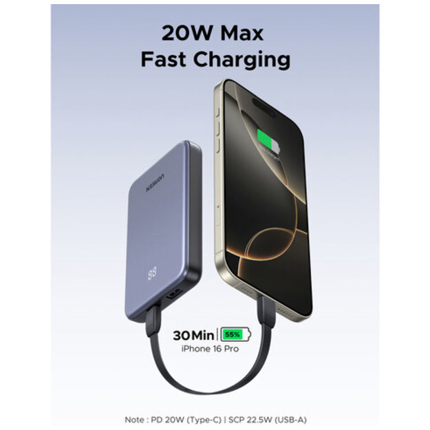 UGreen 10 000mAh 2-Port Power Bank (20W USB-C & 22.5W USB-A) - Space Grey