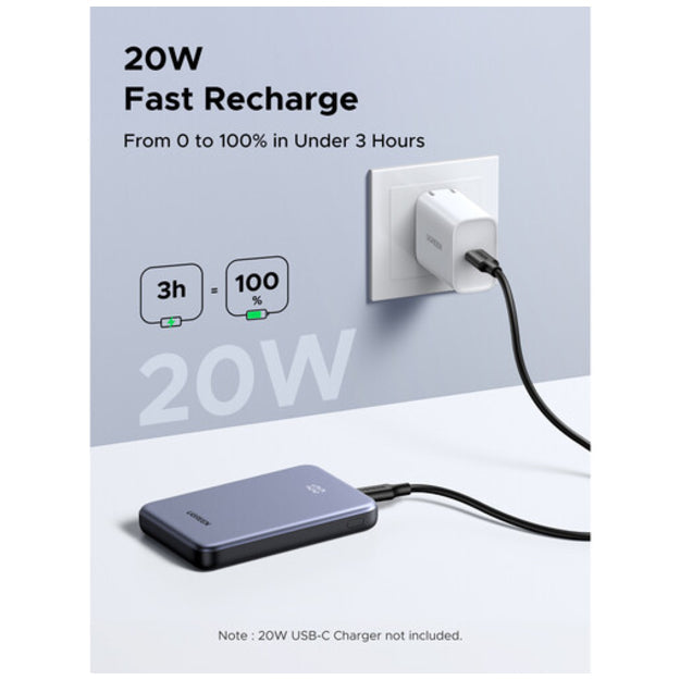 UGreen 10 000mAh 2-Port Power Bank (20W USB-C & 22.5W USB-A) - Space Grey