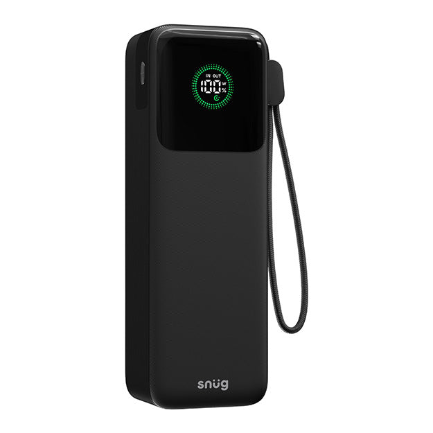 Snug Elite 20000mAh Power Bank 65W Fast Charge With Retractable Cable - Black