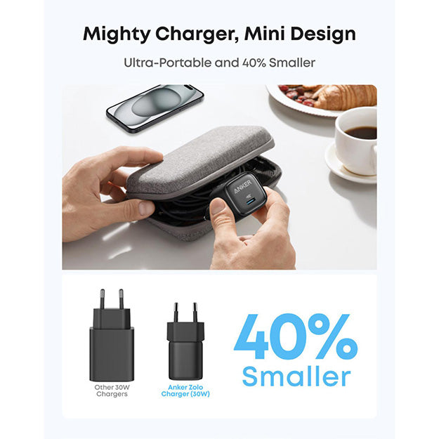 Anker Zolo 30W Compact USB-C Charger With Cable – Black
