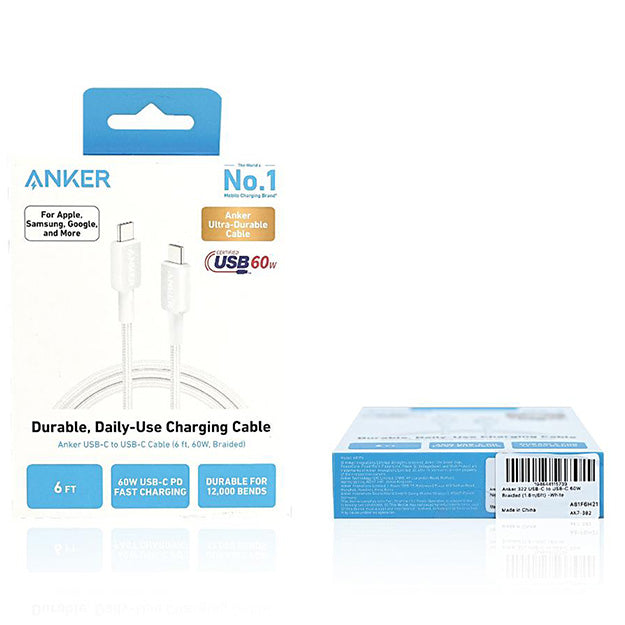 Anker 322 USB-C To USB-C 1.8 Metre Braided Cable – White