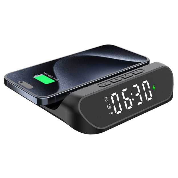 Snug Wireless Pad Charger With Clock For Smartphones And iPhones - Black