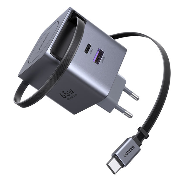 Ugreen Nexode 2 Port GaN 65W Charger Retractable Cable - Grey
