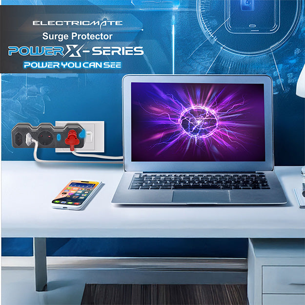ElectricMate Power X-Series 1x16A + 1xSchuko + 2x3 Pin Euro Surge Protector Power Strip