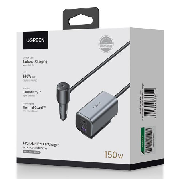 UGREEN GaN 4 Port Car Charger 150W – Grey