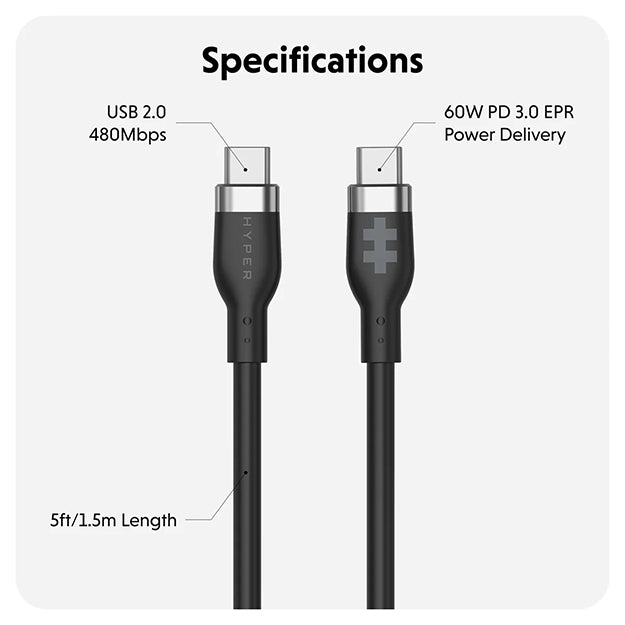 Hyper HyperJuice USB-C Silicone Charging Cable (1.5m/5ft)
