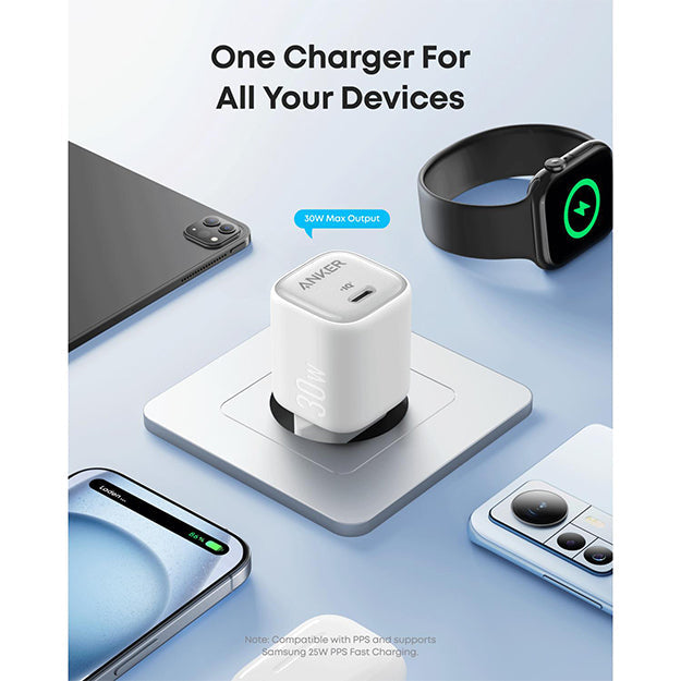 Anker Zolo 30W Compact USB-C GaN Charger – White