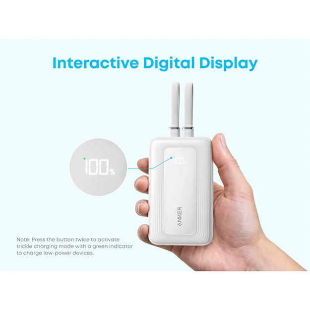 Anker Zolo 10000mAh 35W Power Bank With Dual Built-In USB-C Cables - White