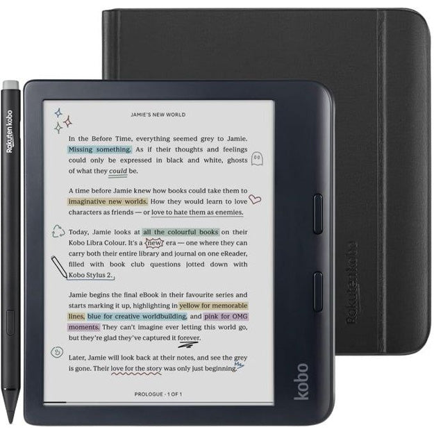 Kobo Libra Colour 7" eReader With Stylus 2 & Kobo Notebook Cover - Black