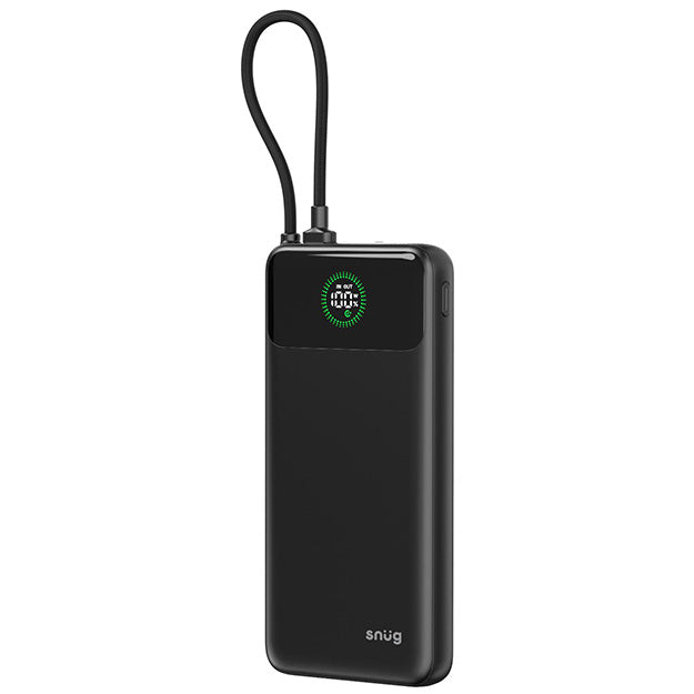 Snug 10000mAh Power Bank With Built In USB-C Cable And Intelligent Display - Black