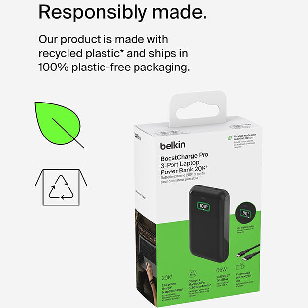 Belkin BoostCharge Pro 20000 mAh 3 Port Power Bank - Black