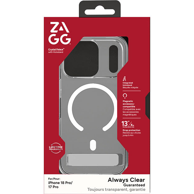 Zagg Crystal Palace Snap MagSafe Case With KickStand For Apple iPhone 18 PRO / 17 PRO - Clear