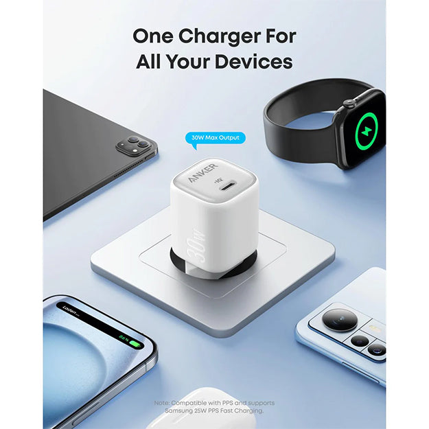 Anker Zolo 30W Compact USB-C GaN Charger - White