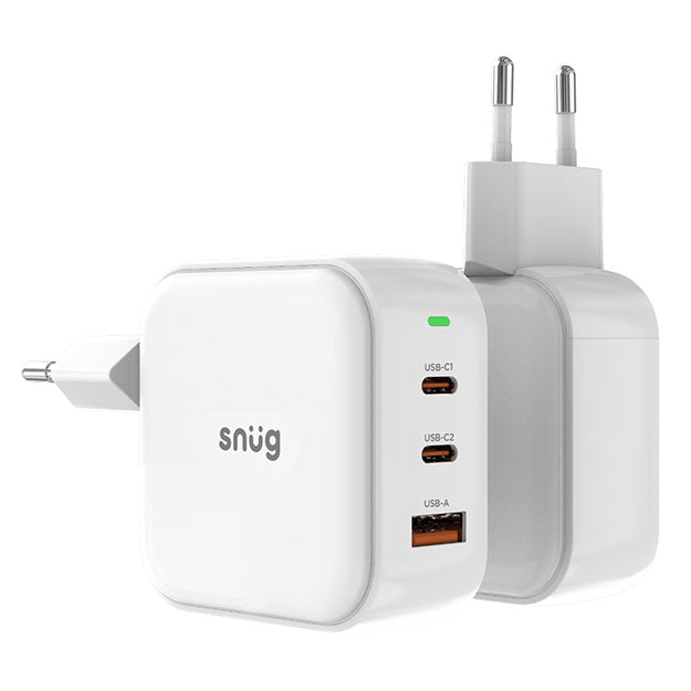 Snug GaN 3 Port USB-C Wall Charger With Rapid Fast Charge - White