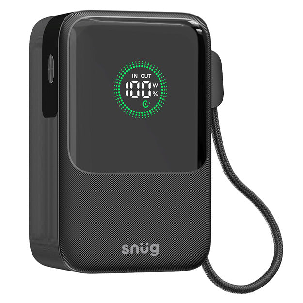 Snug Elite 10000mAh Power Bank 45W Fast Charge With Retractable Cable - Black