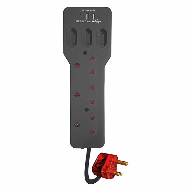 ChargePro 6 High level Surge & USB Protector (3.4AMP USB Type-C & USB-A) - Black