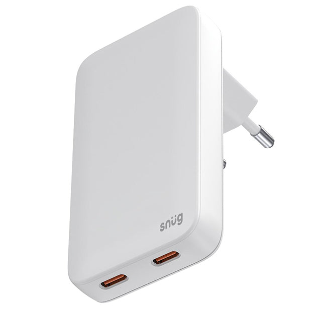 Snug GaN 65W 2 Port Slim Wall Charger With Rapid Fast Charge - White