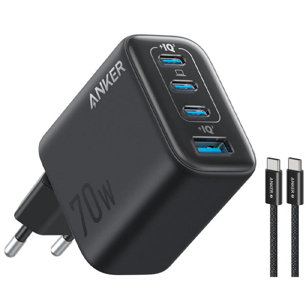 Anker 4 Port 70W GaN Laptop & Smartphone Charger With USB-C Cable - Black