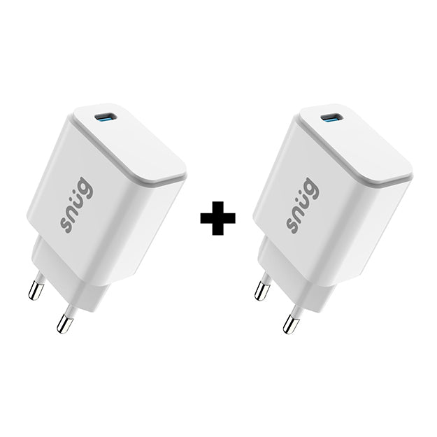 Snug Bundle 2 x 1 Port 25W Wall Charger With Fast Charge - White