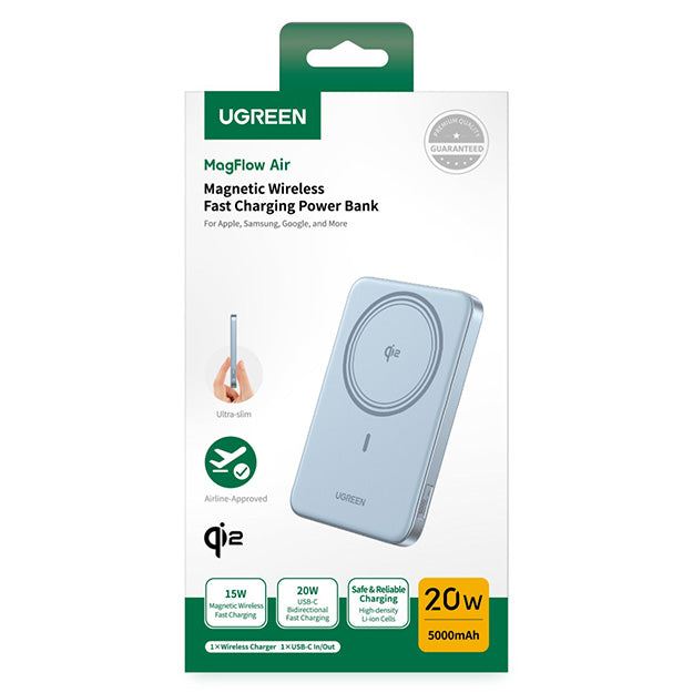UGreen MagFlow Air 5000mAh Magnetic Wireless Fast Charging Power Bank