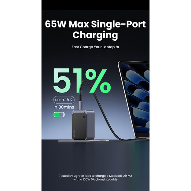 UGreen Nexode 3 Port PD/USB Wall Charge - Grey