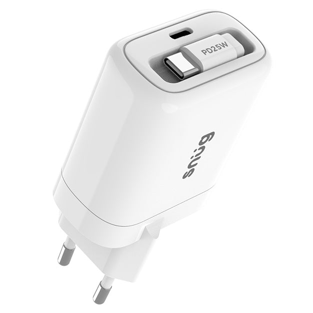 Snug 1 Port PD Charger With Retractable Cable 25W – White