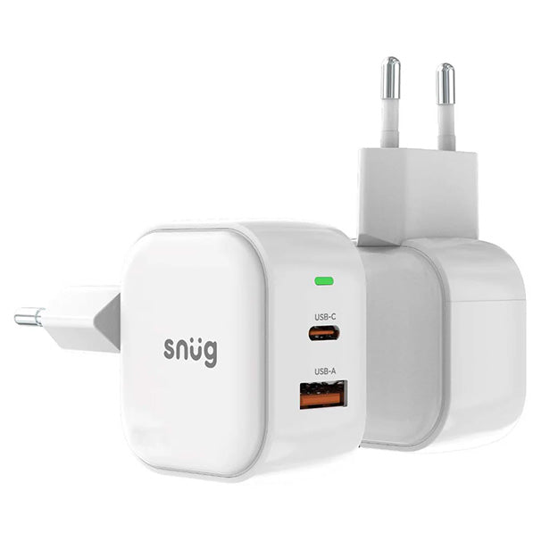 Snug 2 Port USB/Type-C Wall Charger 35W With Type-C Cable - White