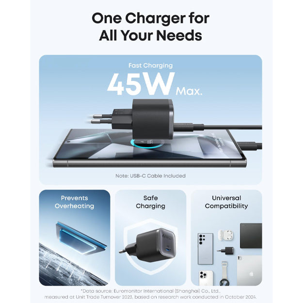 Anker USB-C 45W Nano Wall Charger - Black