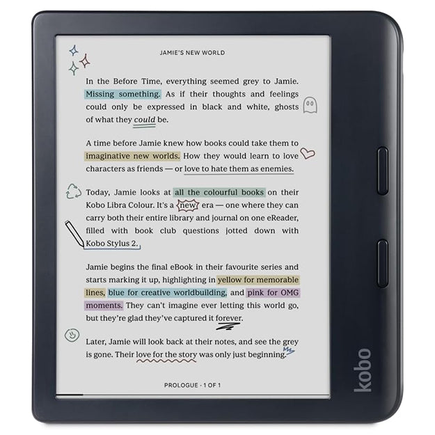 Kobo Libra Colour 7" eReader With Elephant Generic Cover Bundle - Black