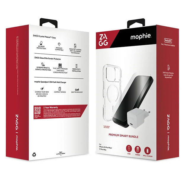 Zagg Phone Case / Screenguard / Wall Charger Premium Bundle For Apple iPhone 18 Pro Max / iPhone 17 Pro Max