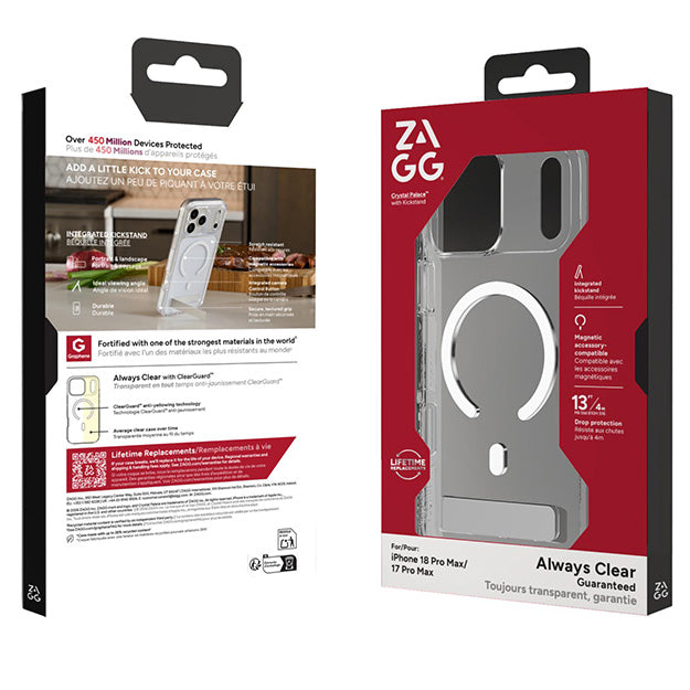 Zagg Crystal Palace Snap MagSafe Case With KickStand For Apple iPhone 18 PRO MAX / 17 PRO MAX - Clear