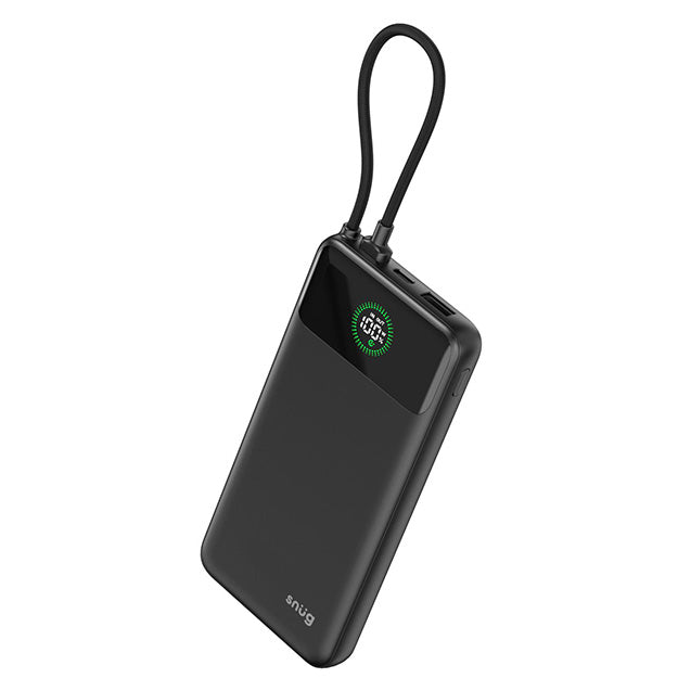 Snug 10000mAh Power Bank With Built In USB-C Cable And Intelligent Display - Black