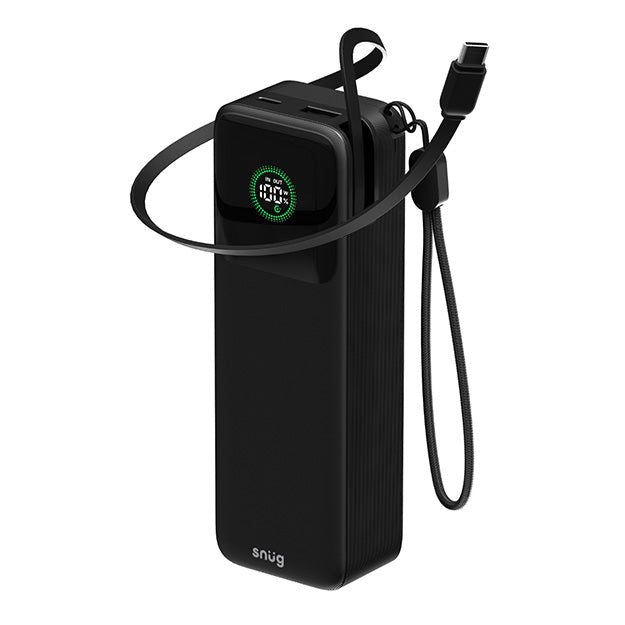 Snug Elite 20000mAh Power Bank 65W Fast Charge With Retractable Cable - Black
