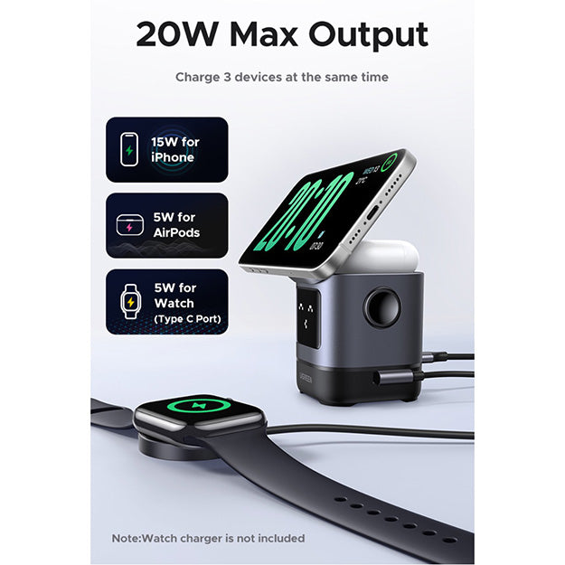 UGreen UNO 2-in-1 Magnetic Wireless Charging Station 15W Qi2 - Grey