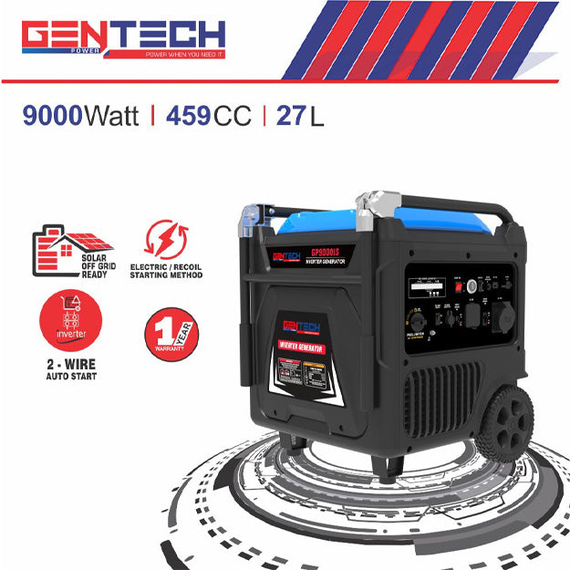 Gentech 9000 Watt Pure Sine Wave Inverter Generator (GP9000IS) - Black/Blue