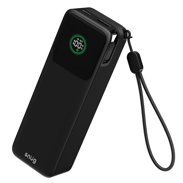Snug Elite 20000mAh Power Bank 65W Fast Charge With Retractable Cable - Black