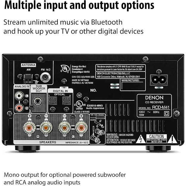 Denon RCD-M41 CD Receiver (With Bluetooth & FM Tuner) - Black