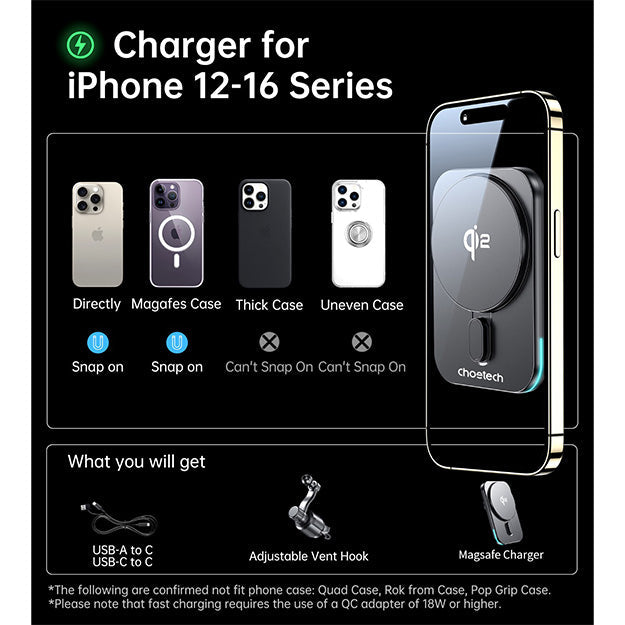 Choetech Magnetic Wireless Car Charger T231-F 15W – Black