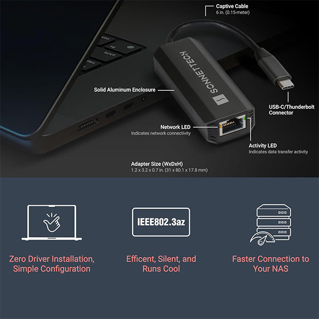 Sonnet Solo5G USB-C to 5Gb Ethernet Adapter - Black