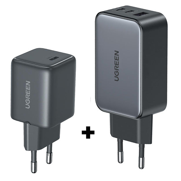 UGreen 3 Port GaN 65W + UGreen 30W 1 Port GaN Wall Charger Bundle - Black
