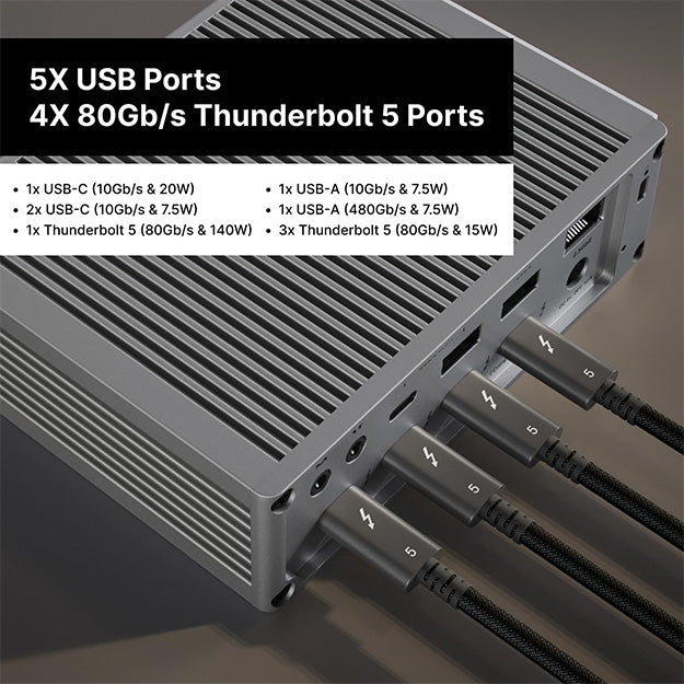 CalDigit TS5 Thunderbolt 5 Dock With 0.5m Braided TBT5 Cable & 240W PSU - Space Grey