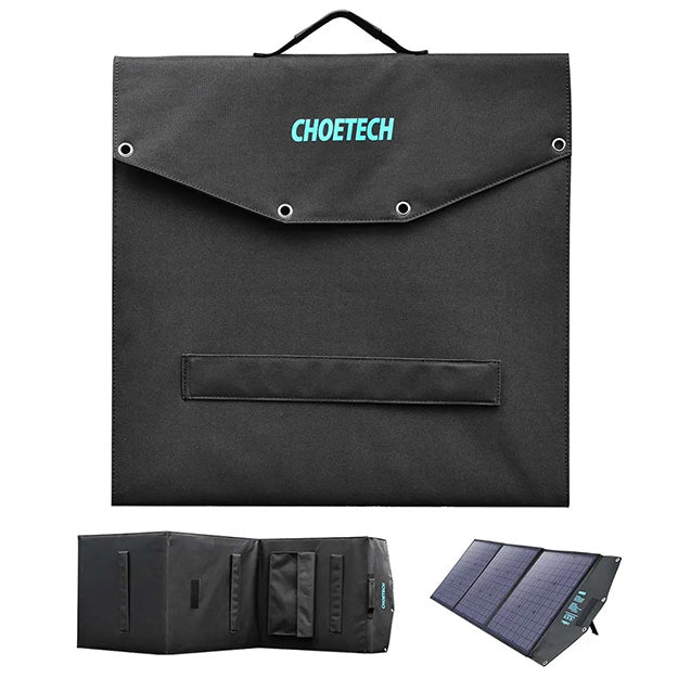 Choetech 120W Foldable Solar Charger With Kickstands 18V DC+60W PD Type C - Black