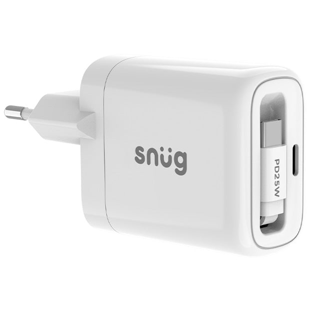 Snug 1 Port PD Charger With Retractable Cable 25W – White