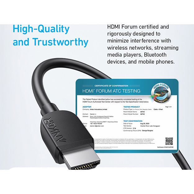 Anker HDMI Adapter Cable 8K@60Hz 1.8m HDMI to HDMI Cord – Black