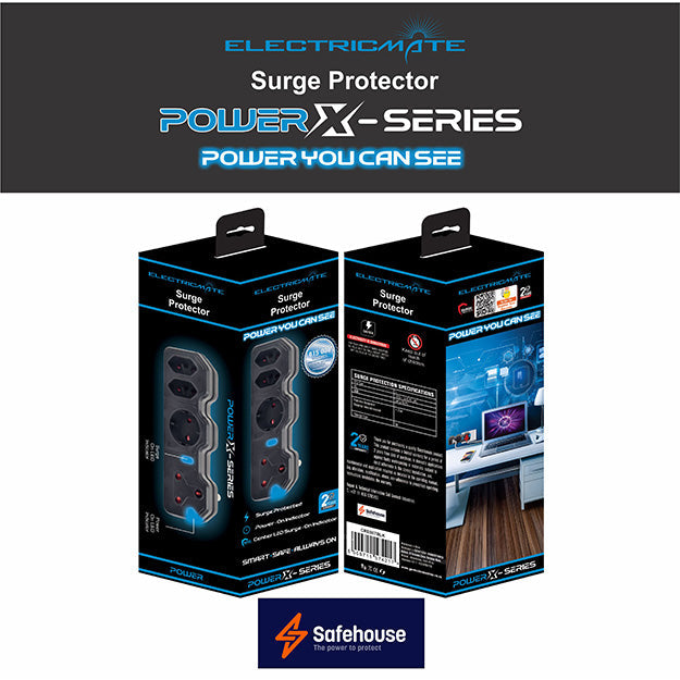 ElectricMate Power X-Series 1x16A + 1xSchuko + 2x3 Pin Euro Surge Protector Power Strip
